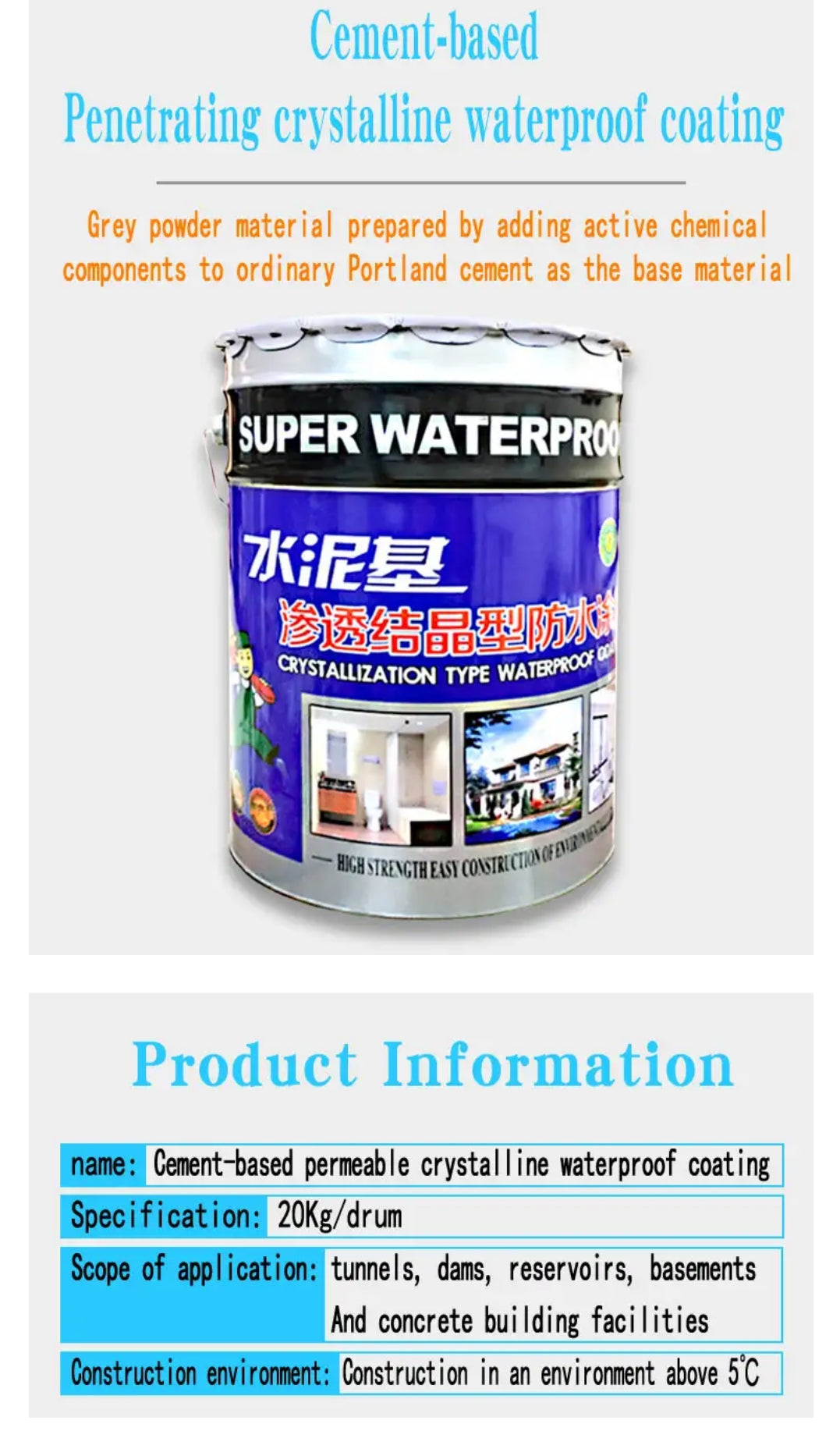 Cement-Based Permeable Crystalline Waterproof Coating